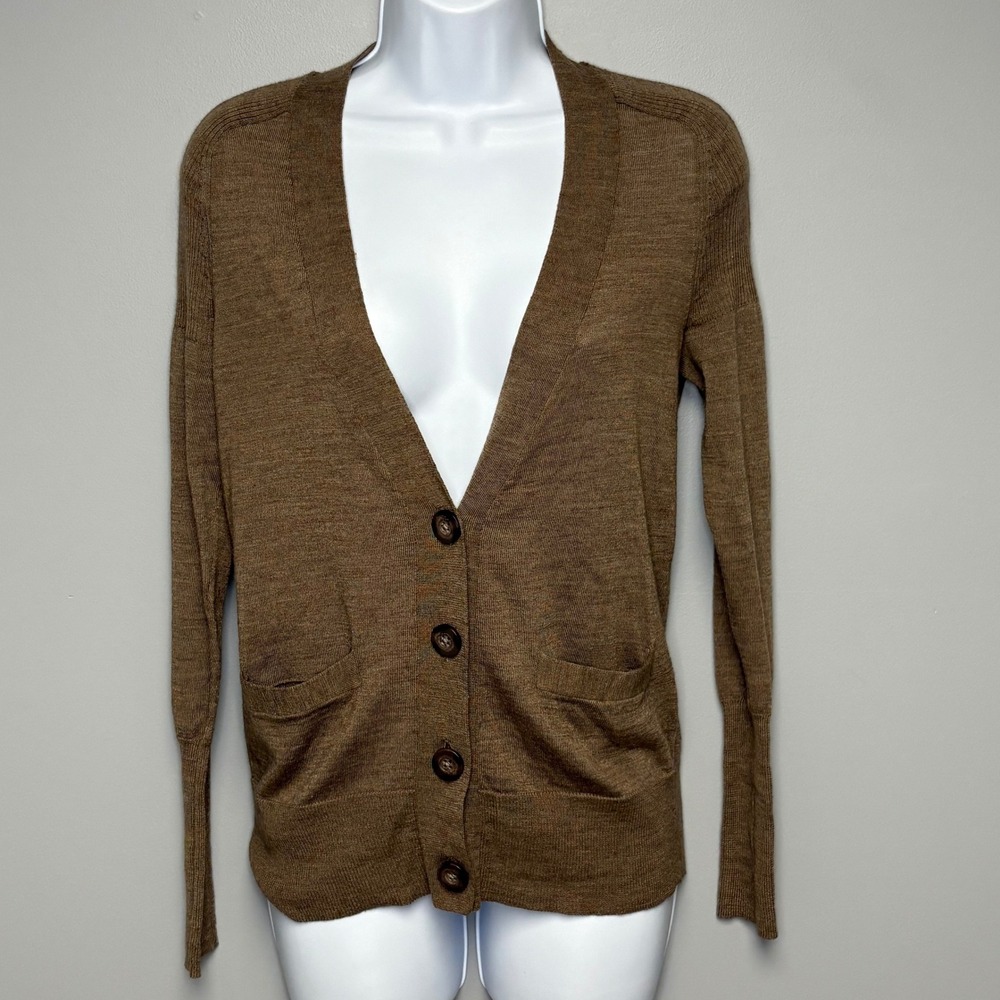 LOFT Minimalist Dark Academia Lightweight Wool Blend V-Neck Cardigan Womens Sz S